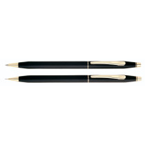 Cross Classic Century Ballpoint Pen & Pencil Set - Black Lacquer with 23KT Gold-Plated Trim